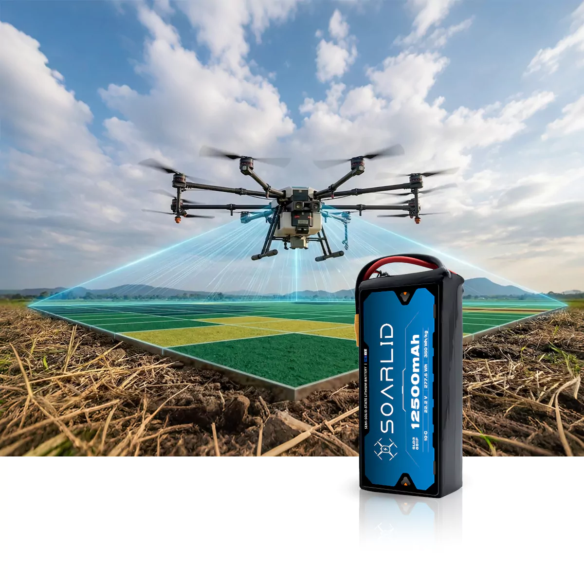 Mapping and surveying drone application powered by a Soarlid industrial battery