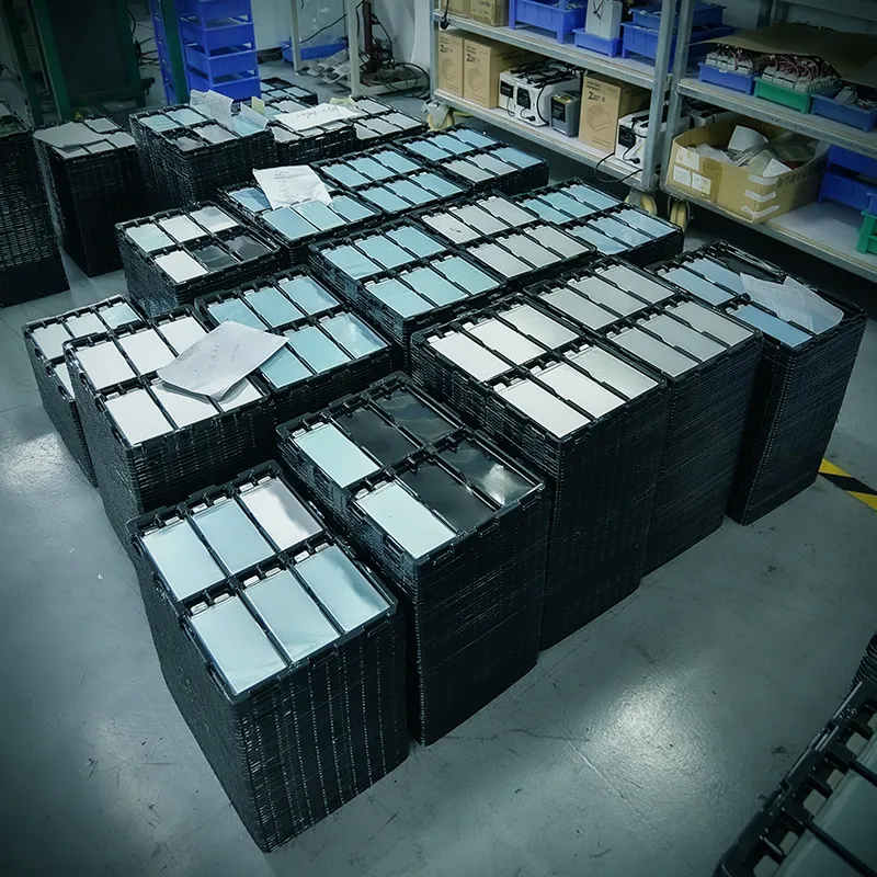 Trays of graded semi-solid-state cells staged for pack assembly